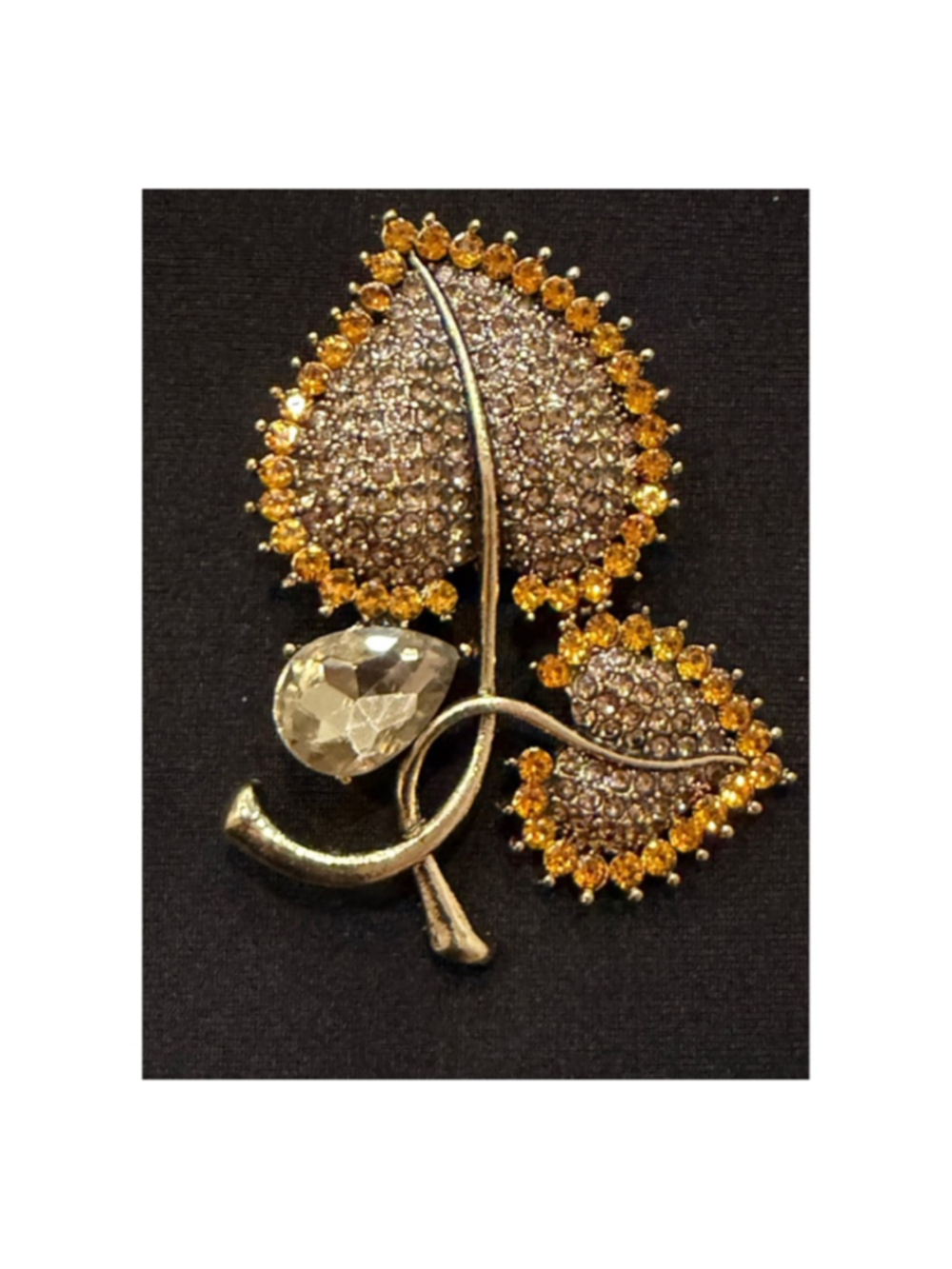 Women's Unbranded Gold & Orange Rhinestone Leaf Brooch One Size